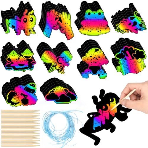 Photo 1 of Motipuns 120 Pcs Passover Crafts Toy Passover Decoration Scratch Paper Kit Color Scratch Off Cards Art Paper Kit DIY Frogs Animals Drawing Plague Gift Decor for Classroom School Jewish Party Favor