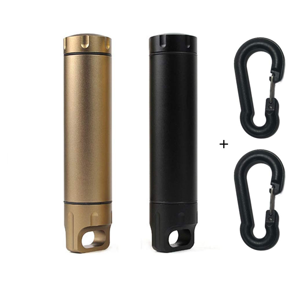 Waterproof Match Case for Outdoor Survival - Metal Airtight EDC Accessory Container for Money Holder Travel Pill Dry Storage Camping Essentials Tool - Black & Champagne