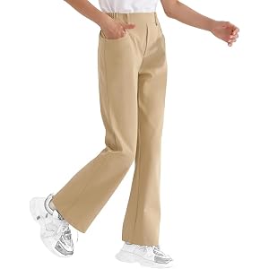 Girls Flared Pants Stretch School Trousers Uniform Pants Baggy Wide Leg Slacks Lightweight Teen Flare Leggings 10-12 Y