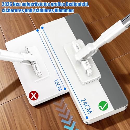 Multifunctional Lazy Mop with One Click Cloth Grip - Hands-Free Flat Mop for Hardwood Tile Floor Cleaning, Long Handle Microfibre Mop for Kitchen, Clip Mop Fits Any Cloth | UK Stock
