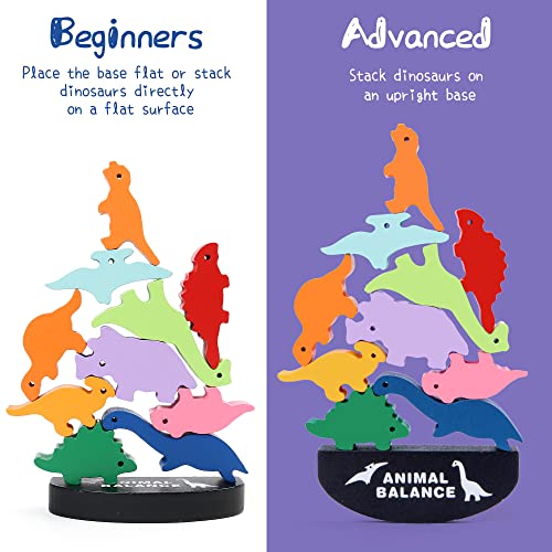 LotFancy Dinosaur Toys for Kids 3-7, Wooden Stacking Toys, Dinosaur Building Blocks for Boys Girls, Preschool Montessori Learning Toys