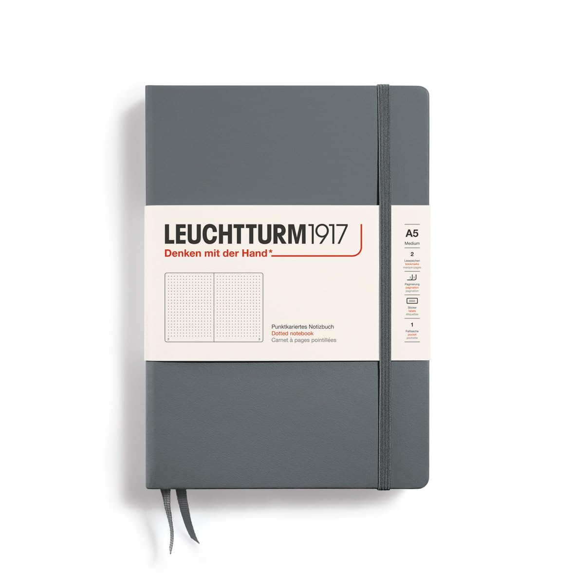 LEUCHTTURM1917 344784 Notebook Medium (A5), 249 Numbered Pages, Dotted, Anthracite