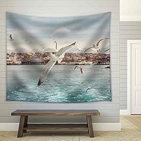 Seagull Istanbul, Bosporus, Turkey. Seagull Flying Over The Sea, Fabric Wall Tapestry Home Decor - 51x60 inches