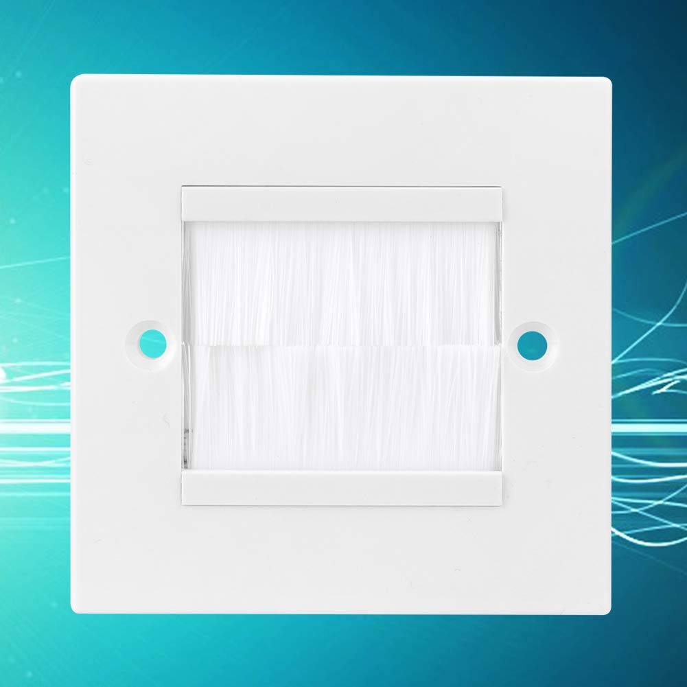Dust Prevention Brush Cable Wall Plate, Cable Wall Plate Port Insert Cover Outlet Mount Panel, 3.3 * 3.3 Inches(White)