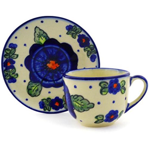 Click Here to See More Images Ceramika Bona H2012G Polish Pottery Ceramic Espresso Cup with Saucer Hand Painted, 3-Ounce