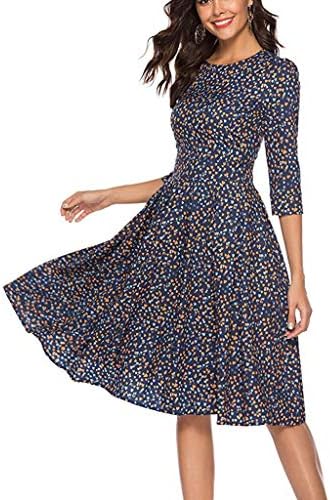 Women's A-Line Mini Skirts Three Quarter Sleeve Floral Vintage Dress Elegant Evening Party Short Dress