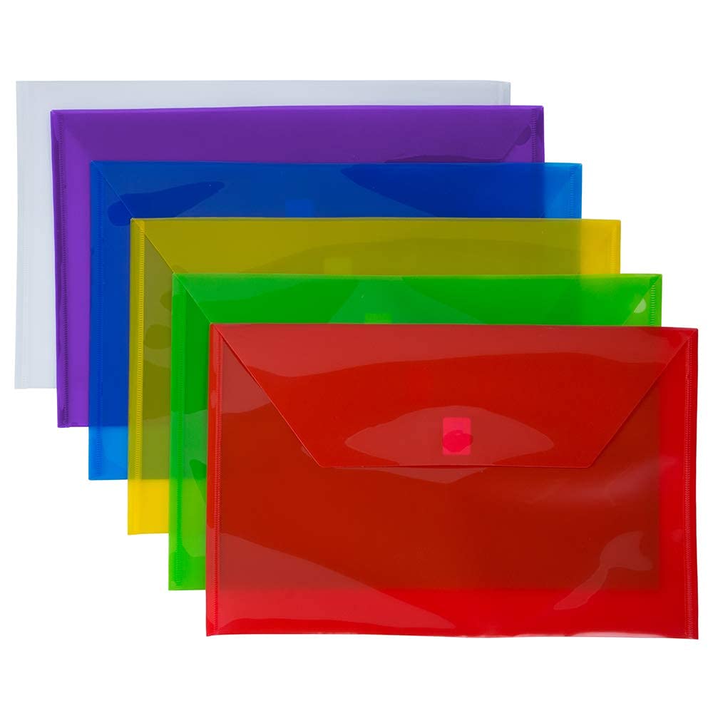 JAM Paper Plastic Envelope Folders with Hook and Loop Closure - Legal Booklet - 9 3/4" x 14 1/2" - Assorted Colors - 6/Pack
