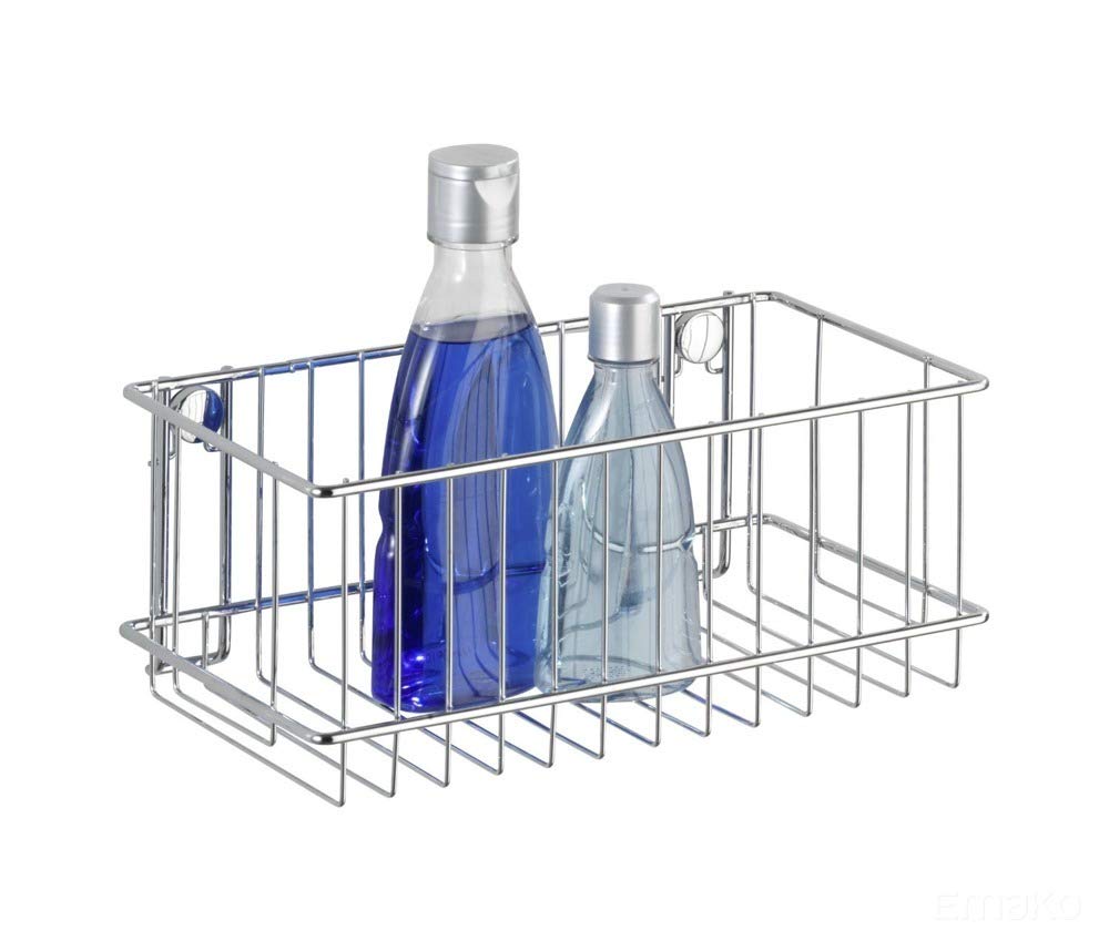 WENKO 21430100 Wall shelf large Classic fixing without drilling, Metal Steel, 24 x 10 x 14 cm, Chrome