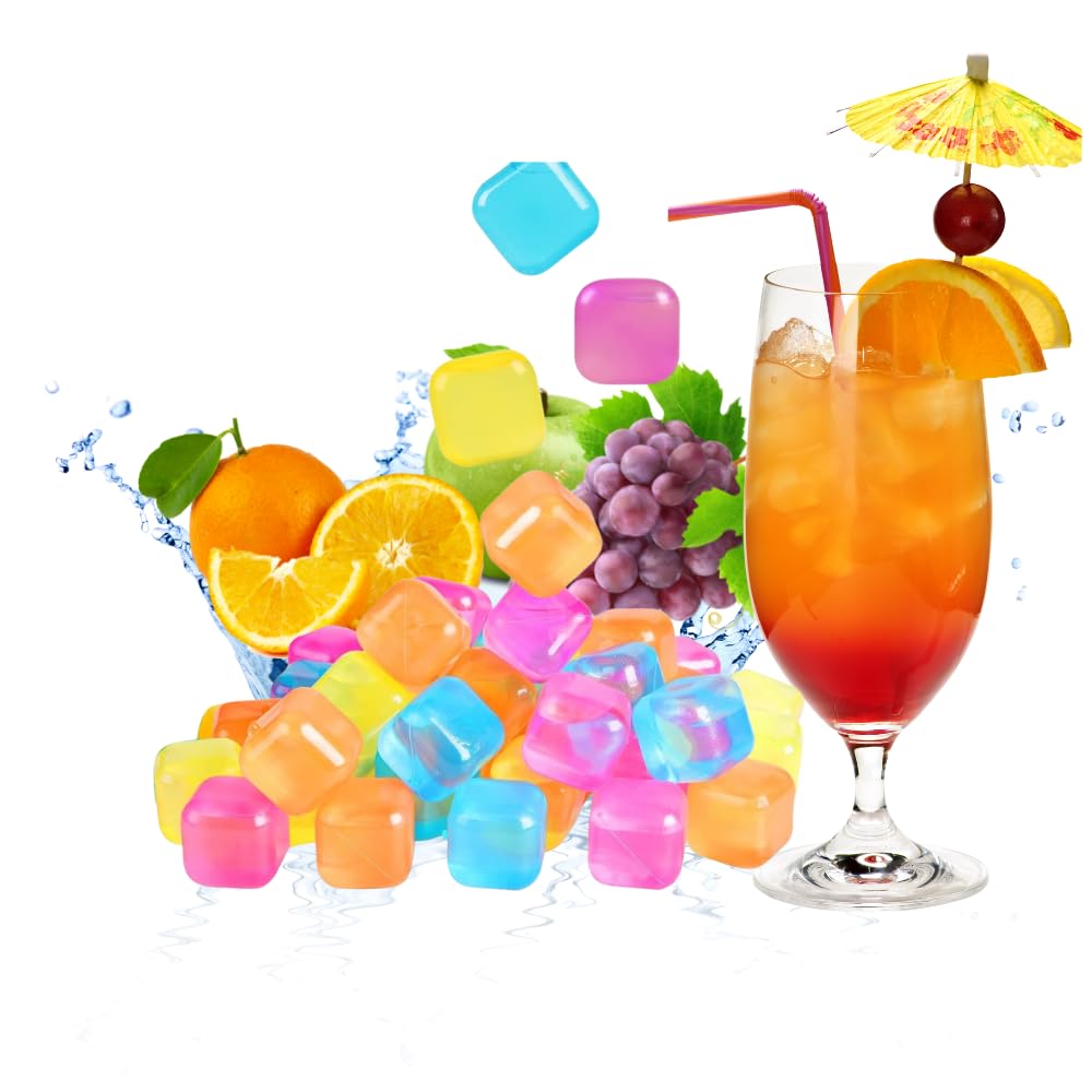 eMKay® 40Pcs Multi-Coloured BPA Free Reusable Square Plastic Ice Cubes for Cooling Your Drinks, Reusable and Fast Freezing Ice Cubes, No Fuss, Easy to use & Store and Ideal for Drinks, Parties & BBQs