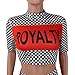 Molisry Women Short Sleeve Letter Print Plaid Crop Top Bodycon Long Pant Jumpsuits 2 Piece Outfits