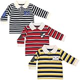Hudson Baby Long Sleeve 3 Pack Striped Polo Shirts, 9-12 Months
