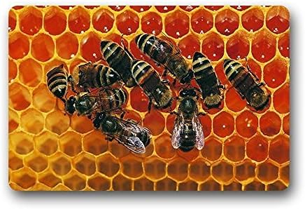 Heymats Honeycomb And Bee Doormat Outdoors/Indoor Machine Washable Home Floor Mats Rugs 23.6 x 15.7 Inches