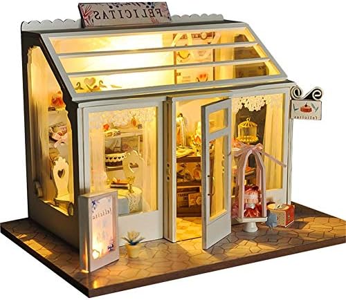 DIY Wooden Dolls House Handcraft Miniature Kit Dollhouse Model with LED Lights Play Set Bridal Shop Cake Shop and Flower Shop for Kids and Adults Christmas Birthday Gift