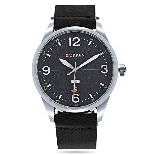 CURREN Fecha Semana Hombre Reloj Marca Deporte Militar Negocio Reloj Masculino Relojes de Pulsera de Cuero Negro - Imagen 3