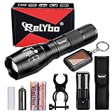 Relybo Tactical Rechargeable Flashlight Kit 1200 lumens, X800 CREE L2 LED Portable Military Emergency torch light, Zoomable Handheld waterproof flashlight set,5 Modes