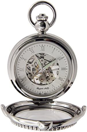 Regent Hills Vintage Silver Photo Insert Partial Skeleton Full Hunter Pocket Watch With Chain 5466CP-BXS2
