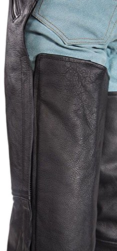 MEN'S MOTORCYCLE BLK LEATHER CHAP WTIH 4 POCKETS REMOVABLE LINER FULL ZIPPER (L Regular)