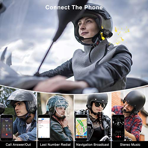 Helmet Bluetooth Intercom Kit Microphone Headphone Motorcycle Intercom Headset 800M Full-Duplex Intercom Support 3 Riders Connected, Cell Phone/Music/GPS (1 Unit with Hard Cable) - Thumbnail 3