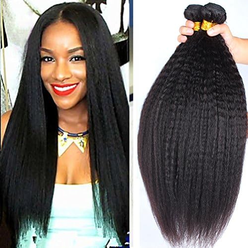 Brazilian Virgin Hair Kinky Straight Hair Weave 3 Bundles 8A Kinky Straight Human Hair Unprocessed Brazilian Hair Weave Bundle Deals Natural Black Color (12 14 16)