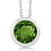 Gem Stone King 14K White Gold Green Chrome Diopside Pendant Necklace For Women (0.50 Cttw, Gemstone, Round 5MM, with 18 Inch Chain)
