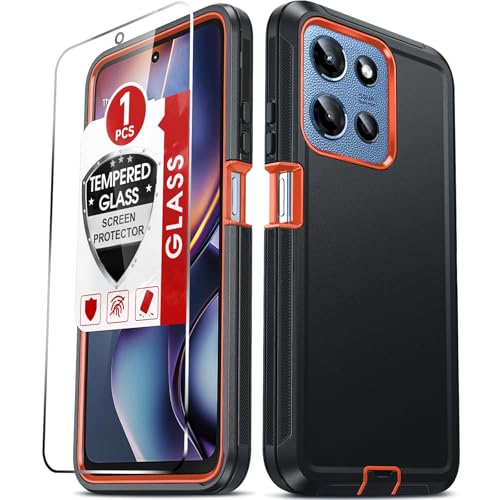 LeYi for Motorola Moto-G-2025 Case: [NOT FIT G Power] Heavy Duty 3 in 1 Rugged Cover, Military Grade Shockproof Cell Phone Android Funda para Phone Case for Moto G 2025, Black+Orange