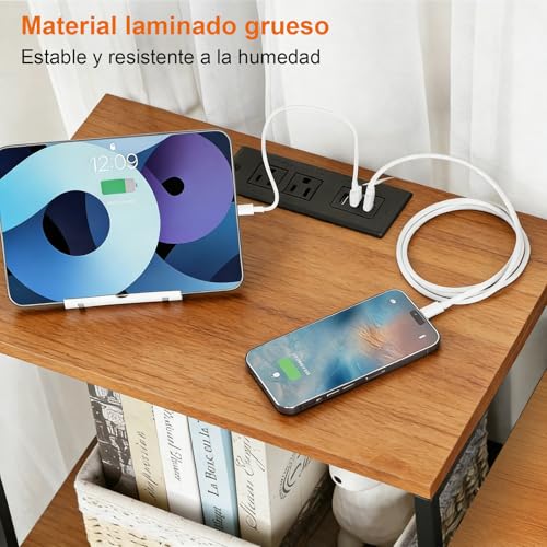 STAR BURN Cómoda para Recamara,Cajonera con Estación de Carga y 8 Cajones Deslizantes de Tela,Comodas Muebles para Recamara con Estantes Abiertos de Madera,Mueble Organizador Recamara Gris+Marron