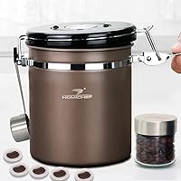 HOMICHEF 16 oz BROWN Stainless Steel Coffee Canister Airtight for Coffee Grounds Coffee Beans with Scoop and 1-Way Co2…