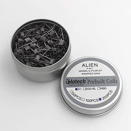GLOTECH 200PCS/BOX ALIEN CLAPTON PREMADE COILS A1 316L NI80 3 MATERIAL FOR COILS BUILDING (200PCS A1 ALIEN COILS)