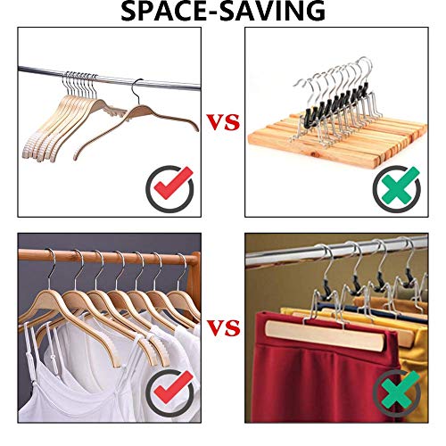 JS HANGER Durable Wooden Clothes Hangers Natural Finish with Soft Non