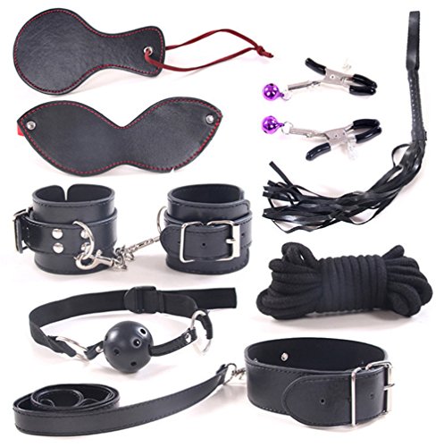 Sex Bondage Set, 8pcs Under Bed Bondage Kit Restraints Sex Toy Handcuffs Whip Fetish Couple Collar Ball
