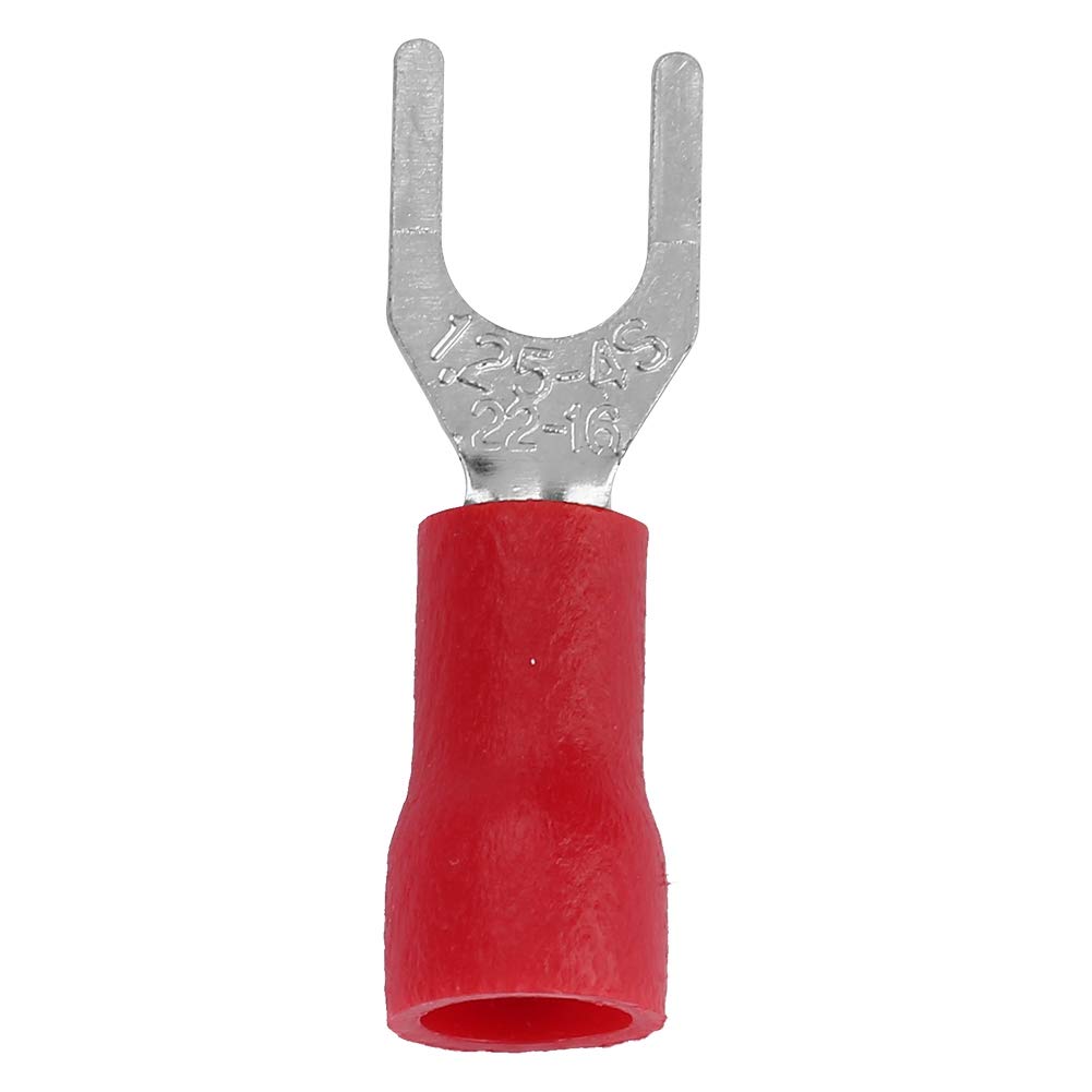 250Pcs SV1.25-4 Fork Terminals Insulated Electrical Wire Terminals Crimp Heat Shrink Wire Connectors Set(Red)