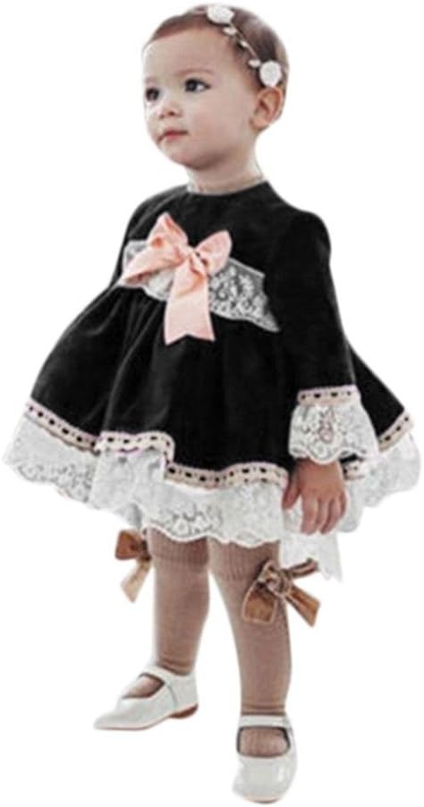 Baby Princess Dresses, Toddler Baby Girls Long Sleeve Casual Party Wedding Dress for 1-4 Years Baby