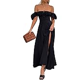 Women's Summer Puff Sleeve Floral Split Maxi Dress Flowy A Line Casual Beach Long Dresses 2025