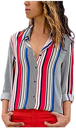 Blouses For Womens，Clearance Sale！！Farjing Womens Casual Long Sleeve Color Block Stripe Button T Shirts Tops Blouse
