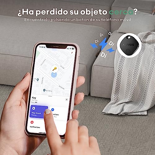 ATUVOS Air Tag Smart Tracker 4 Pack Black, Bluetooth Object Finder Works with Apple Search (iOS Only, Android Not Compatible), Locator for Keys, Suitcases, Luggage, Replaceable Battery.
