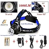 New 2017 Led Headlamp | Hiking Headlamp with Rechargeable Headlight | Zoomable Headlamp With 3 Modes +2 Rechargeable Batteries+AC+Car Charger+USB Cable for Outdoor Sports Running Biking (Blue/Blue)