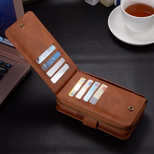 Urvoix iPhone Xs Max Case, 2 in 1 Premium Leather Wallet Multi-Functional Handbag Detachable Magnetic Cover with Clutch Strap Zipper Flip Card Holder for iPhone Xs Max(6.5-inch Screen), Brown