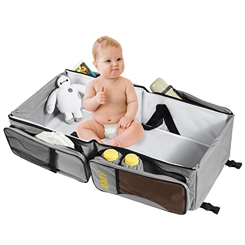 ONXO 3 in 1 Baby Diaper Bags Portable Travel Bassinet + Diaper Bag + Changing Mat / Station Multi-function Large Space Nappy Bags Grey