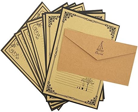 QingLanJian Vintage Lined Kraft Paper Writing Paper with Envelopes Stationary Sets-48 Sheets and 24 Thicken Envelopes,Yellow