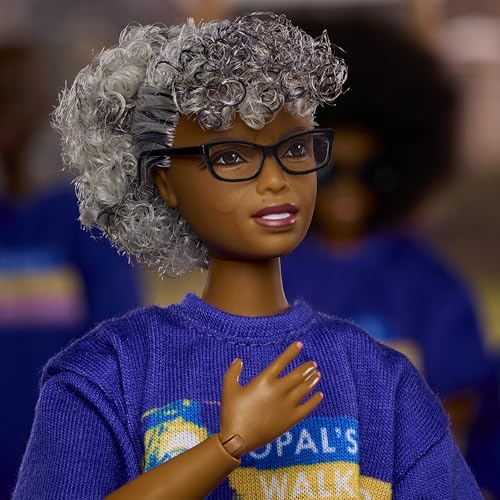 Barbie Inspiring Women Opal Lee Doll, Collectible with Blue "Opal's Walk For Freedom" T-Shirt, White Pants and Glasses, Doll Stand and Display Packaging, JJX60