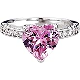 AZQ 925 Sterling Silver Shiny Full Diamond Ring 18K Gold Cocktail Rings Heart Cut Pink Cubic Zirconia Promise Rings CZ Heart Diamond Eternity Engagement Wedding Band Ring for Women TZ.117 (US Code 9)