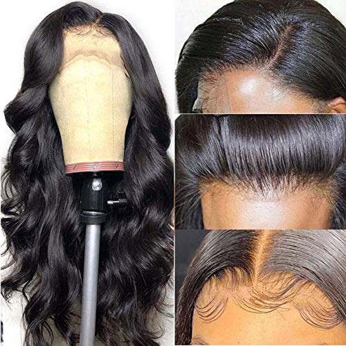 Leyerer Long Wavy Wig African Ladies Small Curly Hair Sets Wavy Curls Wig Brazilian Body Wave Lace Front Wigs for Black Women, (24 Inchs, Black)
