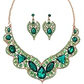 Qlavoca Custom Women's Fashion Jewelry Set Royatly Rhinestone Crystal Statement Rib Necklace Teardrop Dangle Earrings