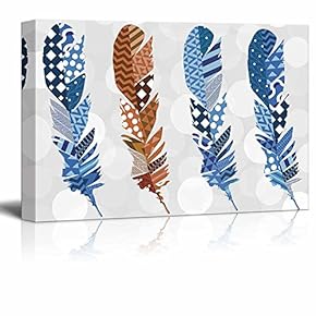 Warm Toned Zentangle Feather with Cool Toned Zentangle Feathers on a Silver Colored Bokeh Background - Canvas Art Home Art - 12x18 inches