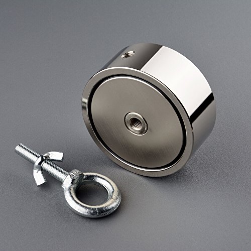 Mutuactor Double Sides Combined 2000LBS Vertical Magnetic Pull Force Neodymium Retrieving Salvage Magnet with M10 Eyebolt