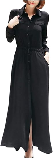 Amazon Co Jp ネコート シャツワンピース マキシワンピース 切り替え ギャザー マキシ丈 長袖 ポケット きれいめ 大人 春 レディース 服 ファッション小物