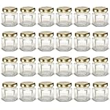 1.5 oz Hexagon Mini Glass Jars with Gold Lids and Labels (Pack of 24)