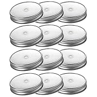 Connyam 12pcs Pack Stainless Steel Wide Mouth Mason Jar Lids with Straw Hole for Ball & Kerr Mason Jar