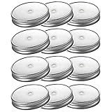 Connyam 12pcs Pack Stainless Steel Wide Mouth Mason Jar Lids with Straw Hole for Ball & Kerr Mason Jar