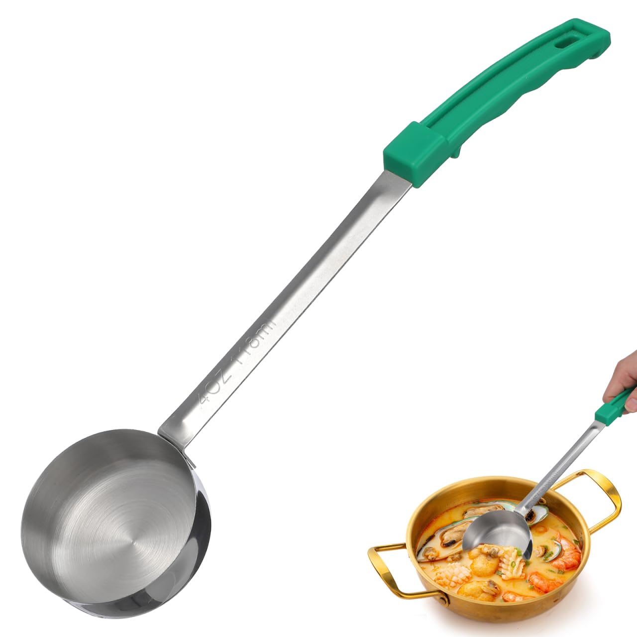 Cabilock 4 Ounce Pizza Sauce Ladle, Solid Portion Control Serving Spoons, Stainless Steel Long Ladle Soup Spoon, Commercial Grade Serving Scoops for Pizza Sauce